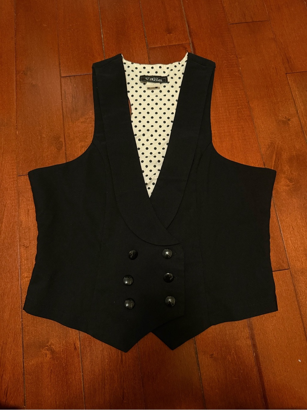 Tailored Black Vest with Polka Dot Lining